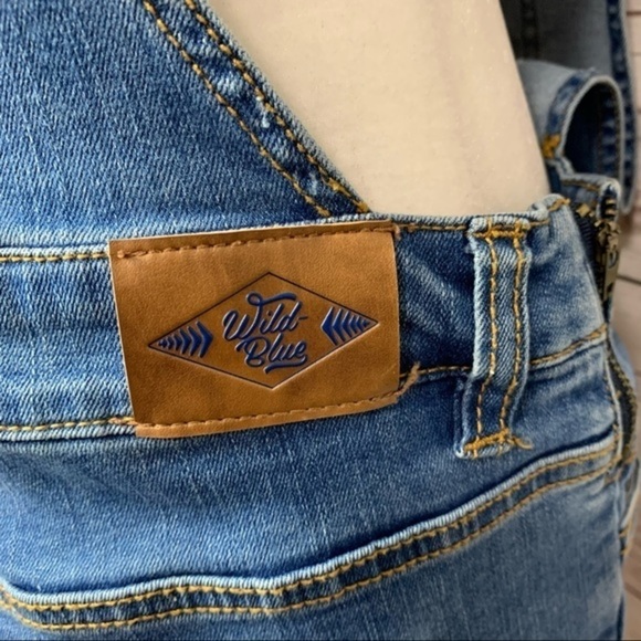 Wild Blue Denim Distressed Overall Bib Shorts - Picture 6 of 9